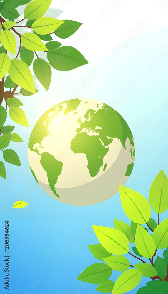 Background of eco-friendliness, environmental protection, sustainability, greenness of earth and coexistence of humans and nature, flat design, with white tones Background of eco-friendliness, environmental protection, sustainability, greenness of earth and coexistence of humans and nature, flat design, with white tones