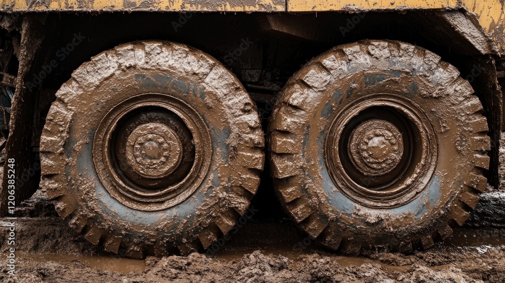 Mud Covered Heavy Machinery Wheels In The Mire Mud Covered Heavy Machinery Wheels In The Mire