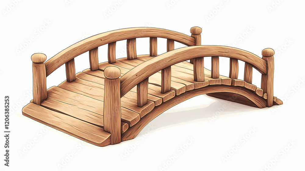 Wooden arch bridges made rustic wood cut individual. Rustic Bridge. Illustration