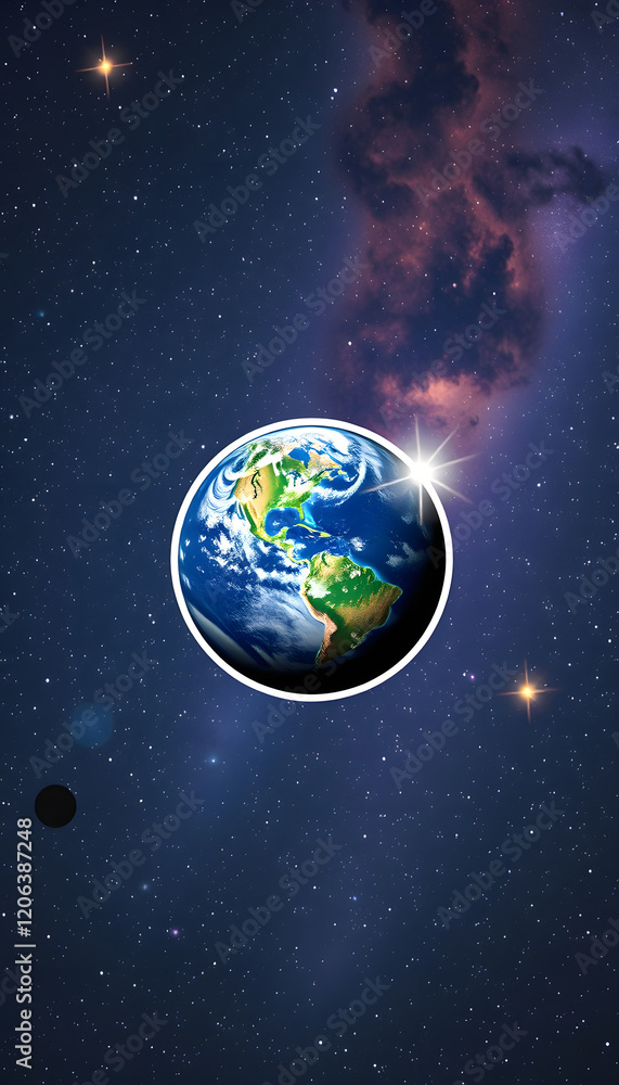 Obraz premium The Earth in the Cosmic Sky,created with tecnology, sticker style, with white tones