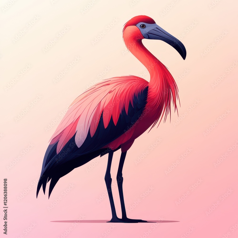 Fototapeta premium Elegant Flamingo Illustration Set Against a Soft Gradient Background Showcasing Vibrant Pink and Coral Plumage with Detailed Feather Patterns
