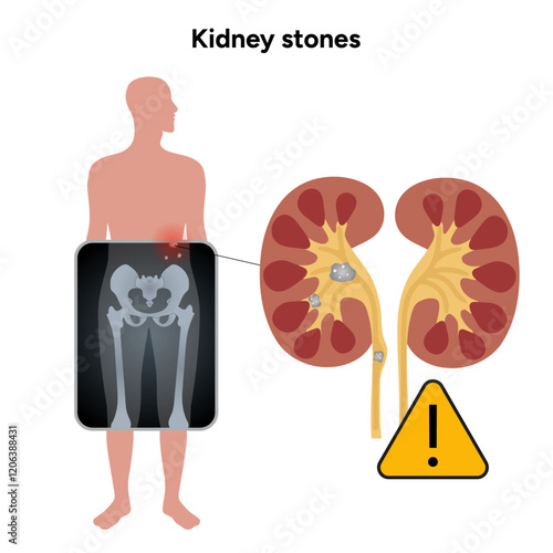 Human urine pain, diagnosis ureter, kidney stones in x ray. Urologist medical disease 