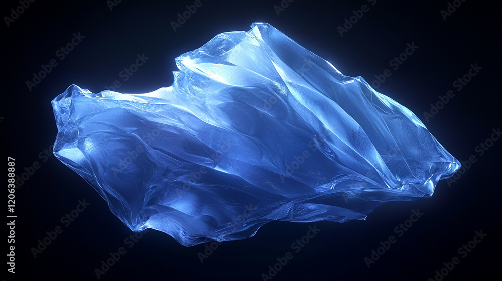 Fototapeta premium Glowing blue abstract form, dark background, digital art, for design