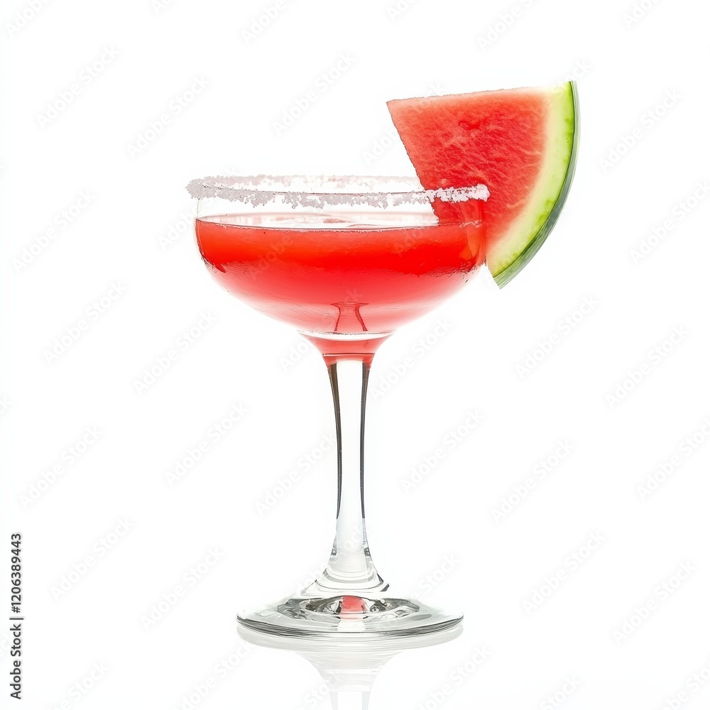 A fruity Watermelon Margarita with fresh watermelon juice and tequila, served in a short glass with a salted rim, the vibrant pink color striking A fruity Watermelon Margarita with fresh watermelon juice and tequila, served in a short glass with a salted rim, the vibrant pink color striking