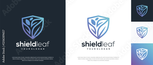 Nature security shield logo design. Vector icon of shield logo design with nature leaf.