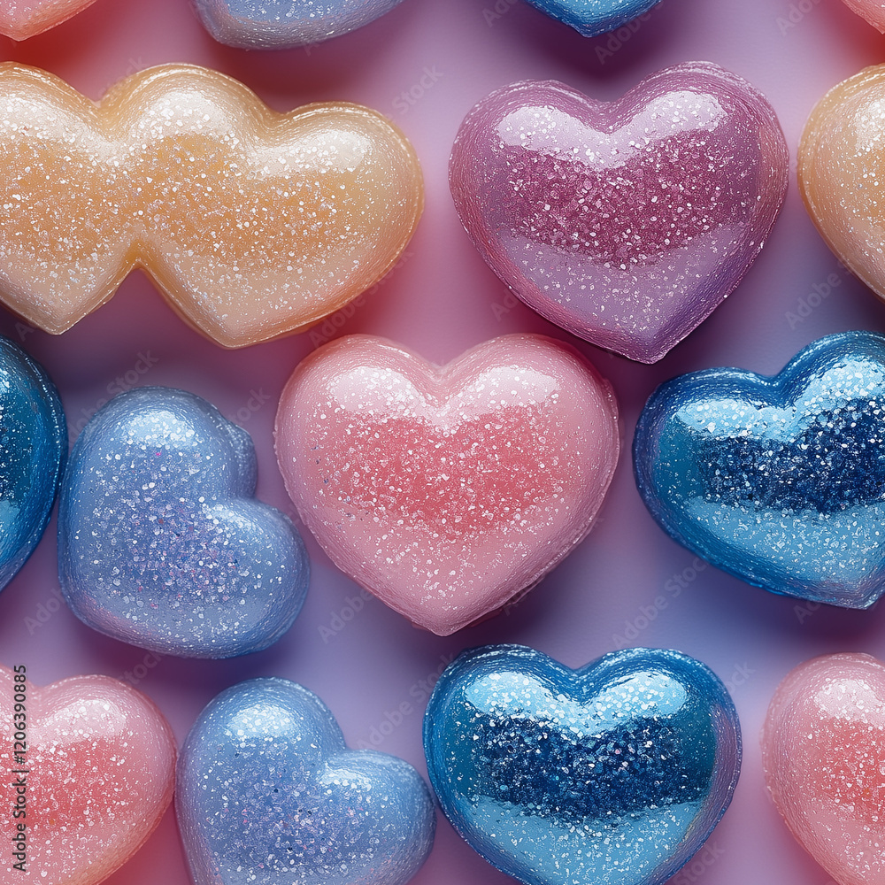 Obraz premium Glossy colorful candy hearts with vibrant and playful tones in a seamless pattern