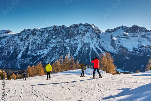 Ski resort Madonna di Campiglio.Panoramic landscape in the winter time of the Dolomite Alps in Madonna di Campiglio. Northern and Central Brenta mountain groups,Italy