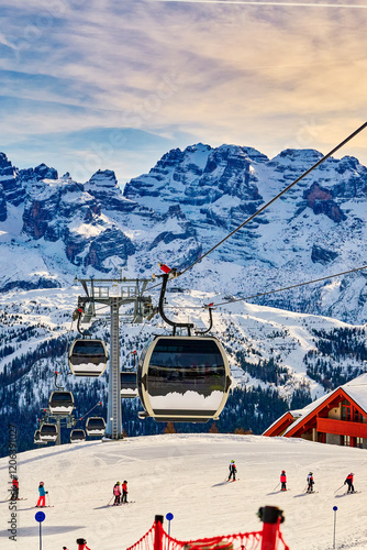 Ski resort Madonna di Campiglio.Panoramic landscape in the winter time of the Dolomite Alps in Madonna di Campiglio. Northern and Central Brenta mountain groups,Italy