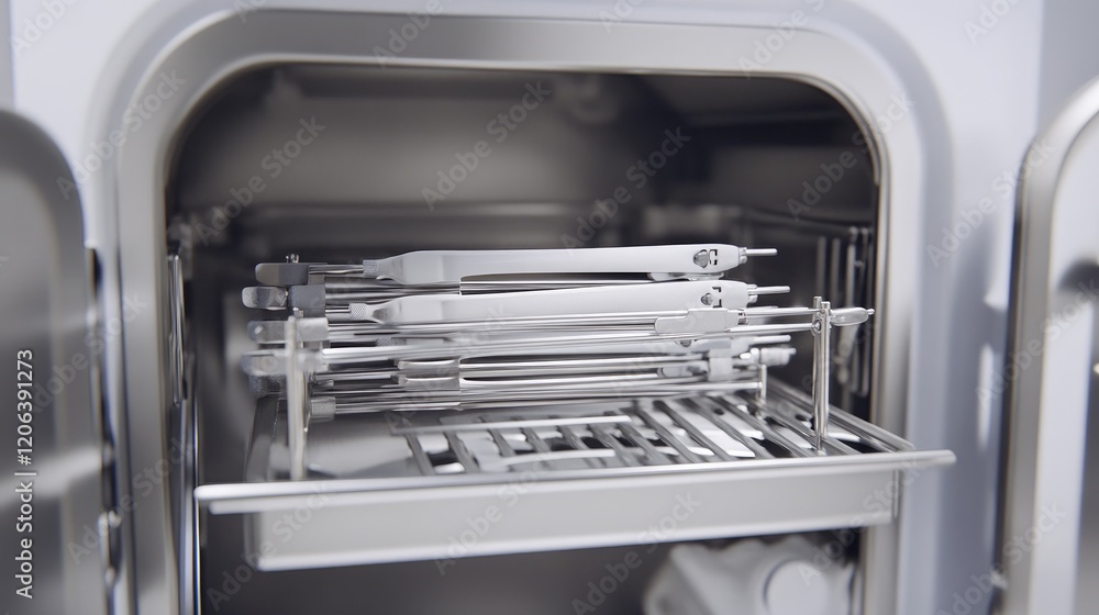 Sterile Surgical Instruments in a Medical Autoclave Sterile Surgical Instruments in a Medical Autoclave