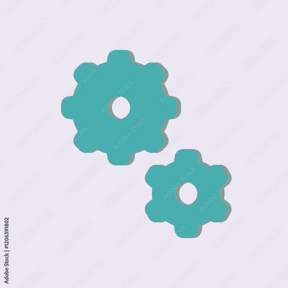 Two teal gears on a light purple background, showcasing mechanical and industrial concepts Two teal gears on a light purple background, showcasing mechanical and industrial concepts