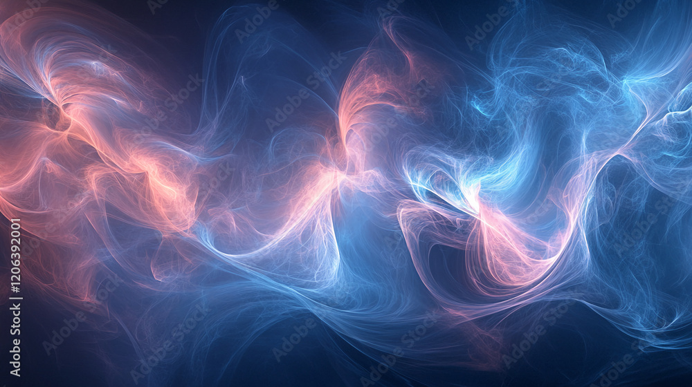 Colorful abstract swirl of blue and pink smoke patterns in a dark background showcasing movement and fluidity Colorful abstract swirl of blue and pink smoke patterns in a dark background showcasing movement and fluidity