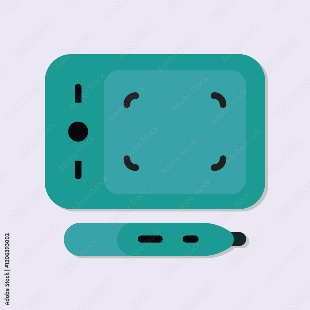Digital Tablet and Stylus in Flat Design with simple shapes and minimalist style