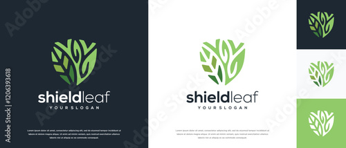 Nature security shield logo design. Vector icon of shield logo design with nature leaf.