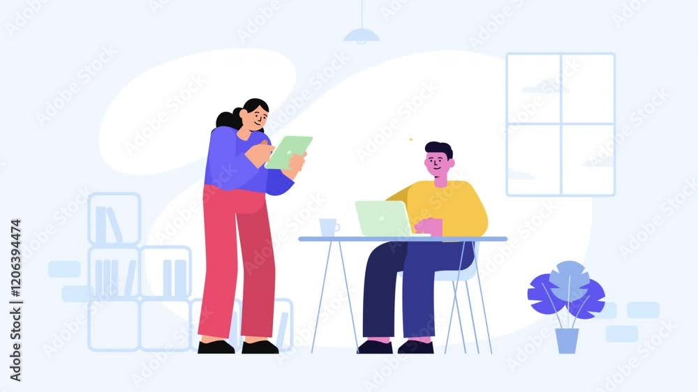 Business Teamwork with Laptop and Documents - Animated Loop Business Teamwork with Laptop and Documents - Animated Loop