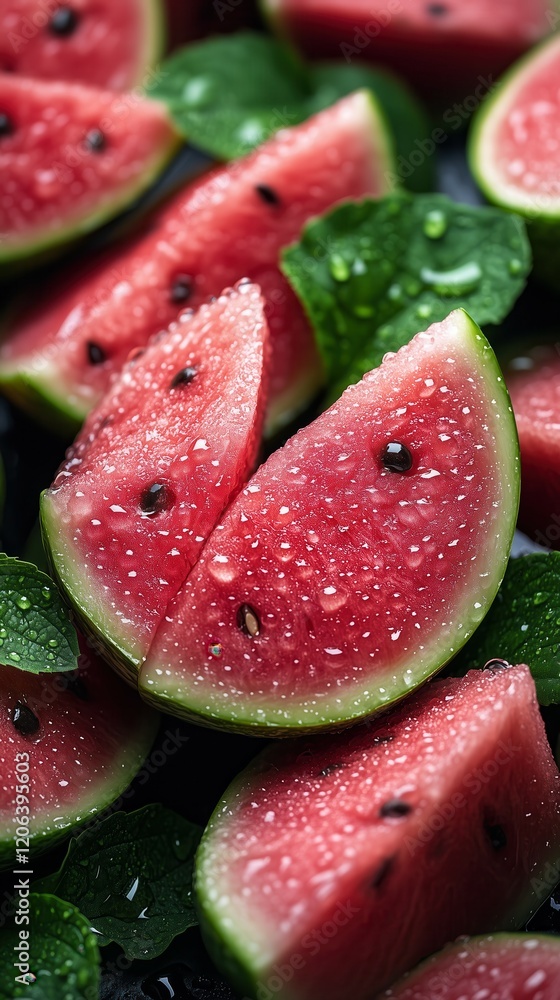 A top-down view of vibrant watermelons showcasing their green rind and red flesh. The seamless arrangement highlights the fruit's fresh and juicy nature, perfect for summertime enjoyment. A top-down view of vibrant watermelons showcasing their green rind and red flesh. The seamless arrangement highlights the fruit's fresh and juicy nature, perfect for summertime enjoyment.