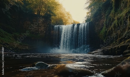 Extreme close-up of Sgwd Ddwli Isaf waterfalls on the river Neath in South Wales photo