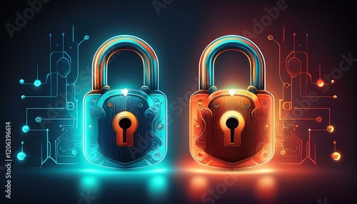 two padlocks in open and closed positions photo