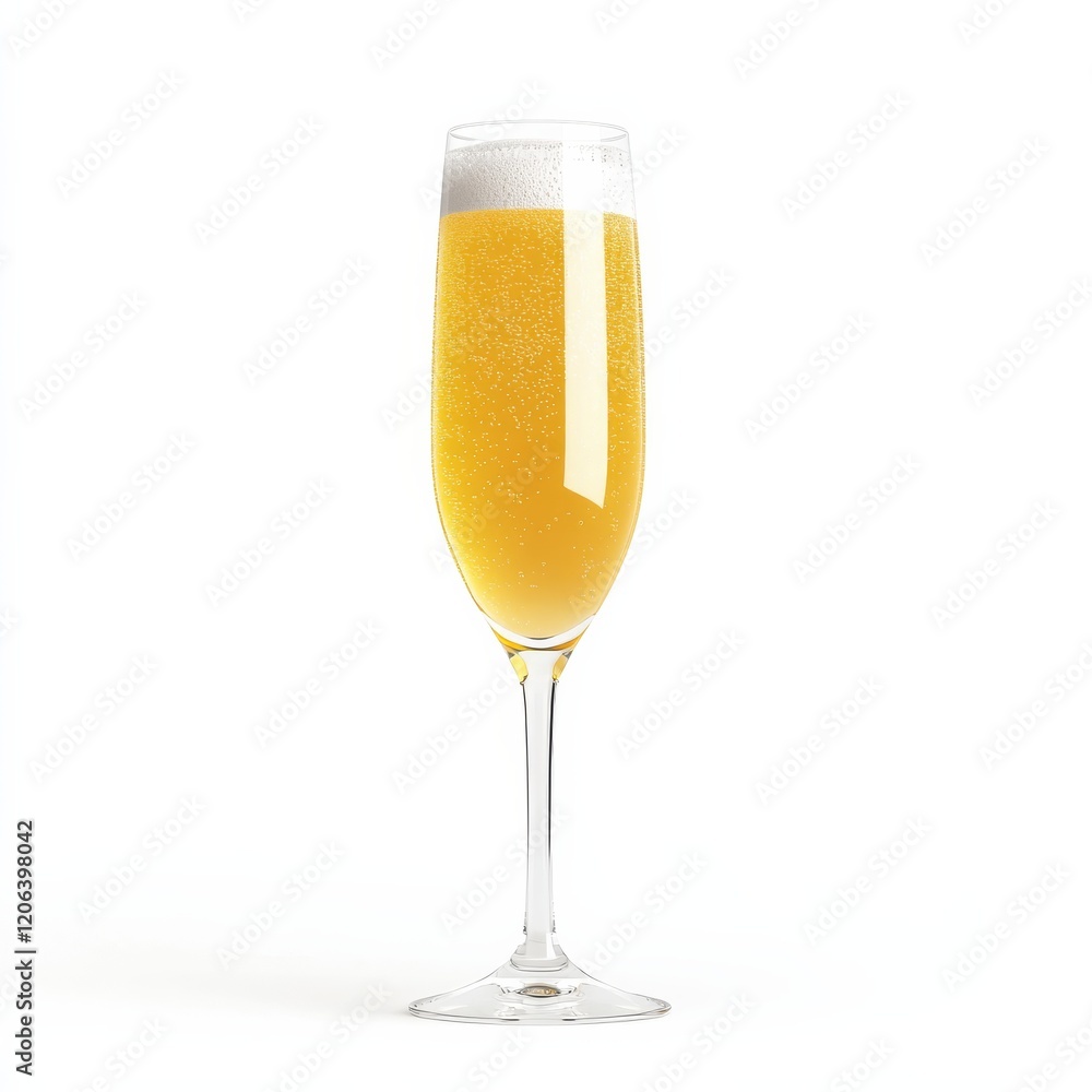 A luxurious Bellini with a blend of peach puree and Prosecco, served in a slender champagne flute, isolated white background A luxurious Bellini with a blend of peach puree and Prosecco, served in a slender champagne flute, isolated white background