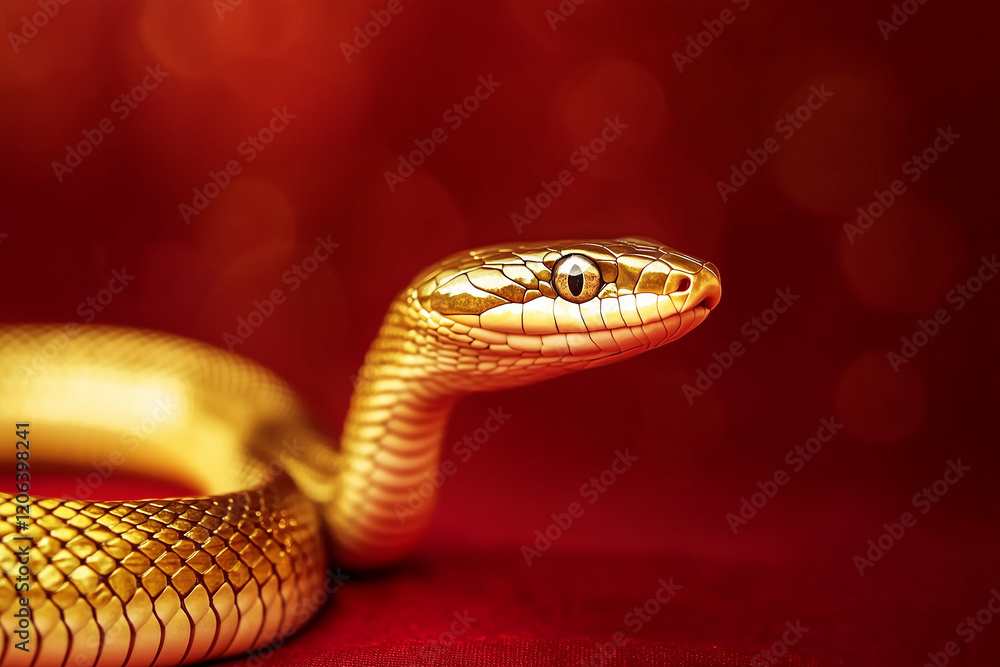 Gold snake on a red background for Chinese New Year concept Gold snake on a red background for Chinese New Year concept