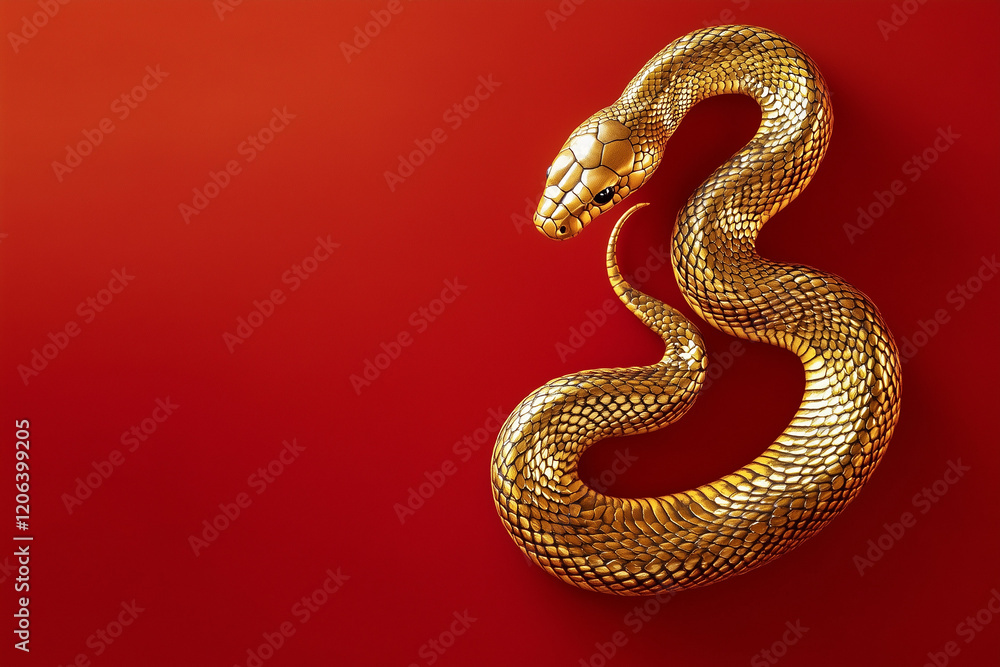 Fototapeta premium Gold snake on a red background for Chinese New Year concept