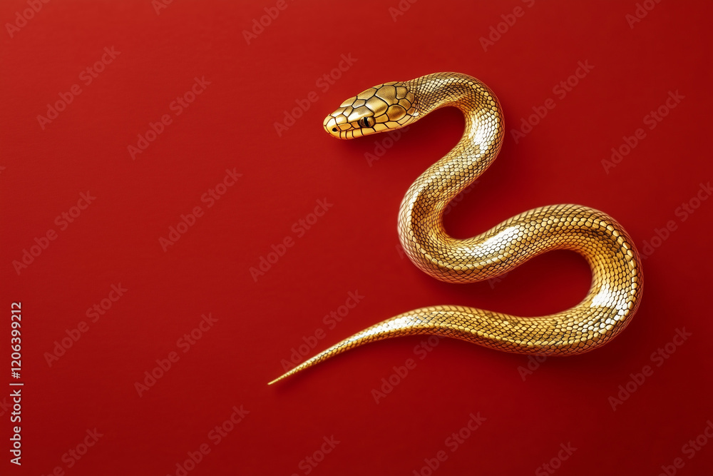 Fototapeta premium Gold snake on a red background for Chinese New Year concept
