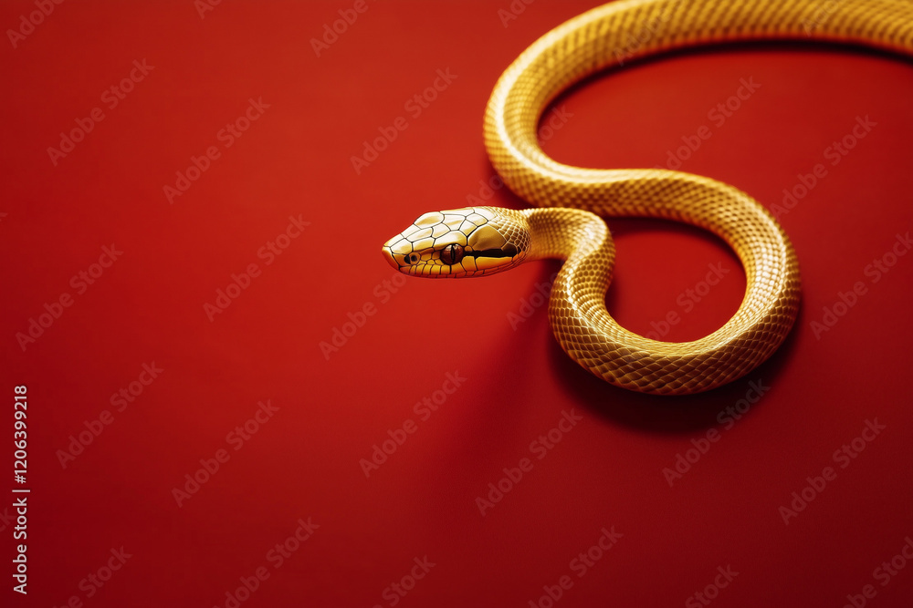 Obraz premium Gold snake on a red background for Chinese New Year concept