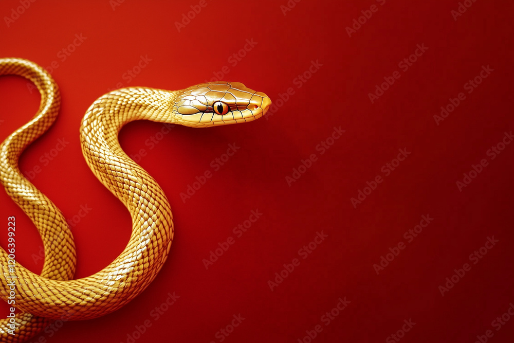 Obraz premium Gold snake on a red background for Chinese New Year concept