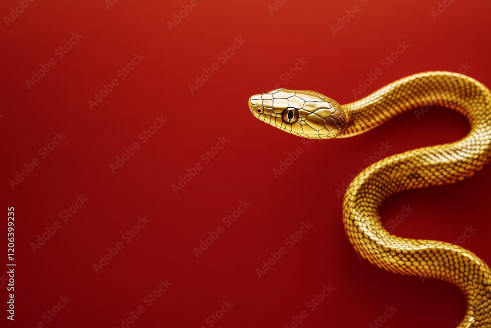Gold snake on a red background for Chinese New Year concept Gold snake on a red background for Chinese New Year concept