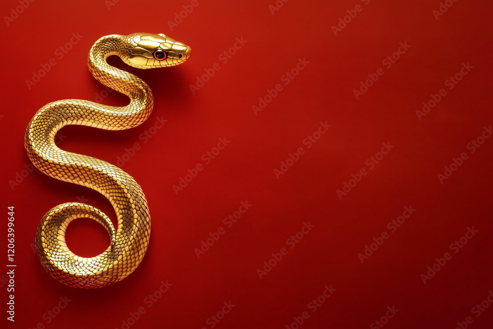 Obraz premium 3D gold snake on red background celebrating Chinese New Year