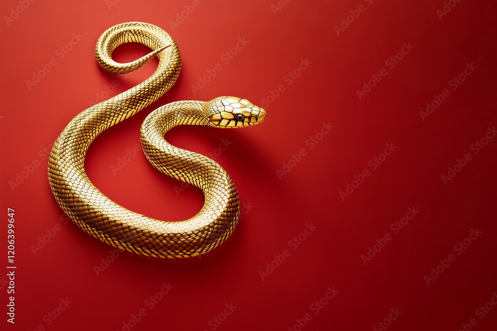 Fototapeta premium 3D gold snake on red background