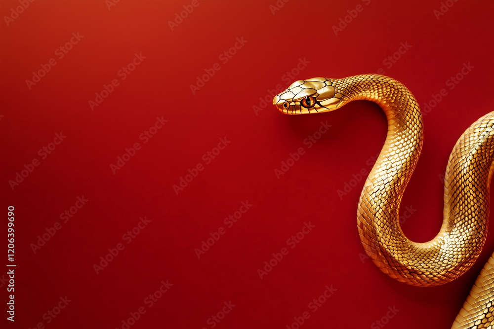 Obraz premium 3D gold snake on red background