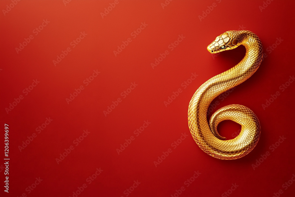 Obraz premium 3D gold snake on red background