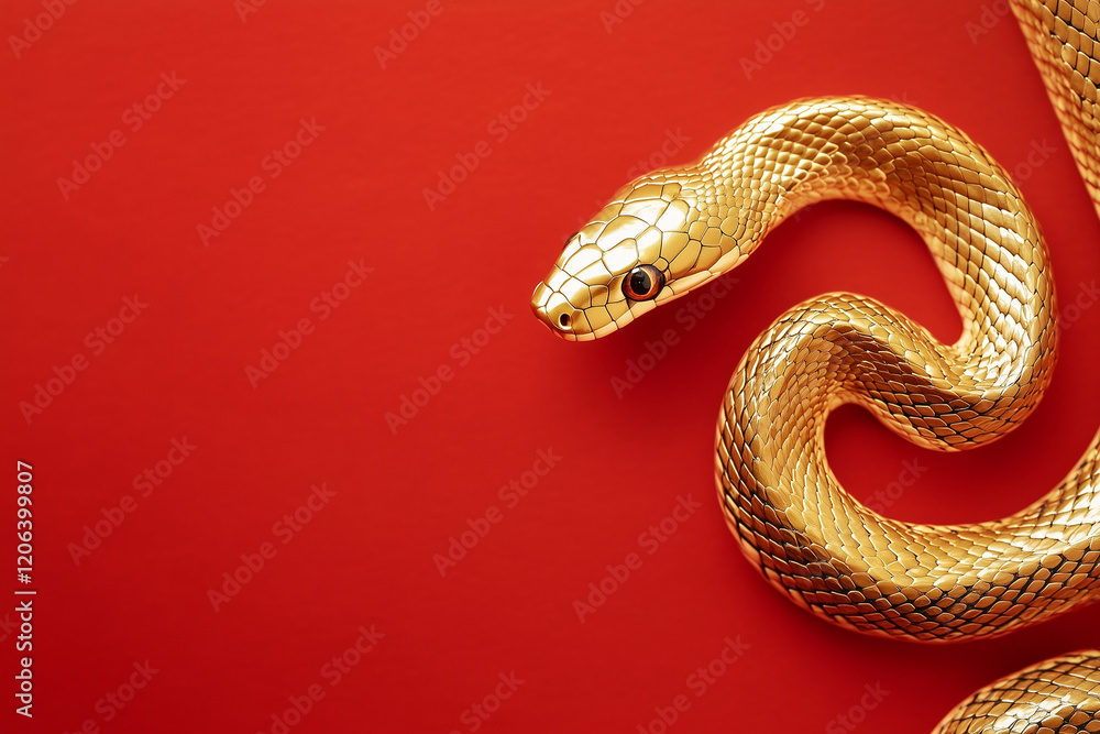 Obraz premium 3D gold snake on red background