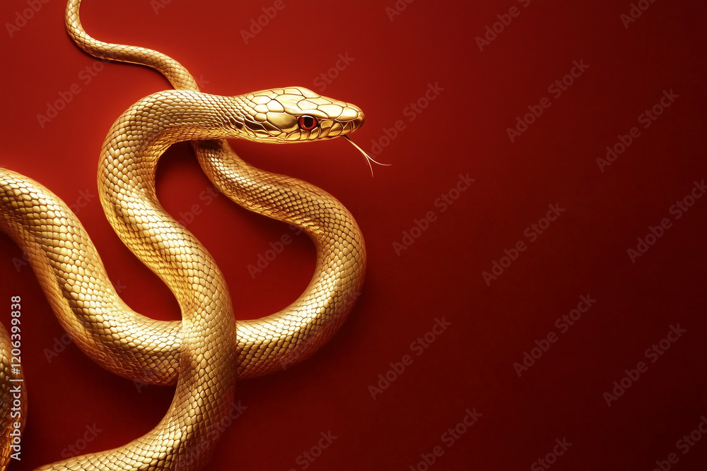 Obraz premium 3D gold snake on red background