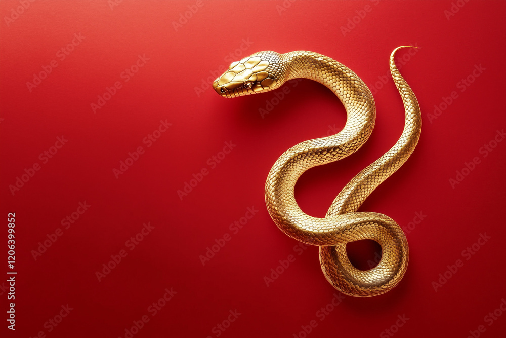 Fototapeta premium 3D gold snake on red background celebrating Chinese New Year