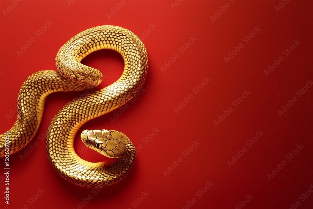 Obraz premium 3D gold snake on red background celebrating Chinese New Year