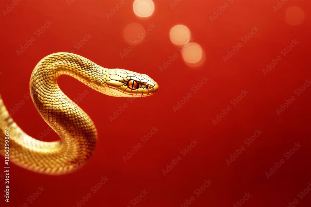 Fototapeta premium 3D gold snake on red background celebrating Chinese New Year