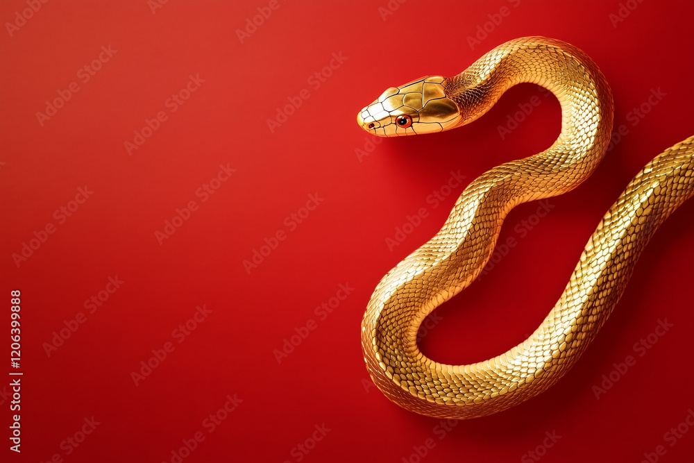 Fototapeta premium 3D gold snake on red background