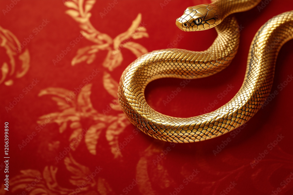 Obraz premium 3D gold snake on red background celebrating Chinese New Year