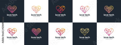 collection of love technology logo designs. Love digital technology logo design vector icon.