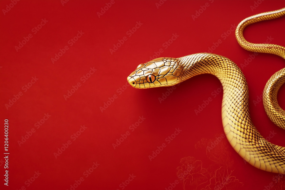 Fototapeta premium Gold snake on a red background for Chinese New Year concept