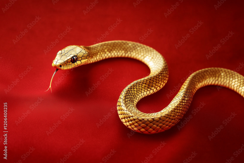 Fototapeta premium Gold snake on a red background for Chinese New Year concept