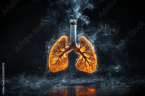 Cigarette smoke forming human lungs on black background for world no smoking day awareness