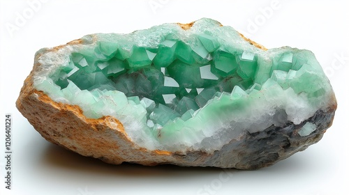 Natural green chrysoprase gemstone with smooth polish isolated on a white background. Jewelry and mineral concept photo