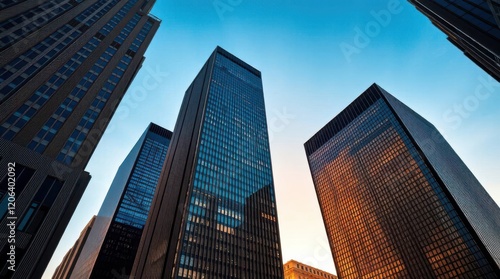 Wallpaper Mural Modern skyscrapers reaching for the sky, bathed in the warm glow of the setting sun. A stunning urban landscape. Torontodigital.ca