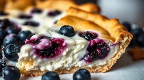 Delicious blueberry cheesecake tart, a perfect sweet treat for any occasion. Creamy filling and buttery crust. photo