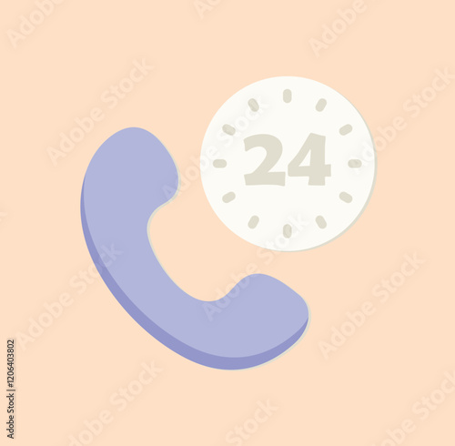 24 Hour Support Service Phone Call Icon with Time Representation and Call Symbol