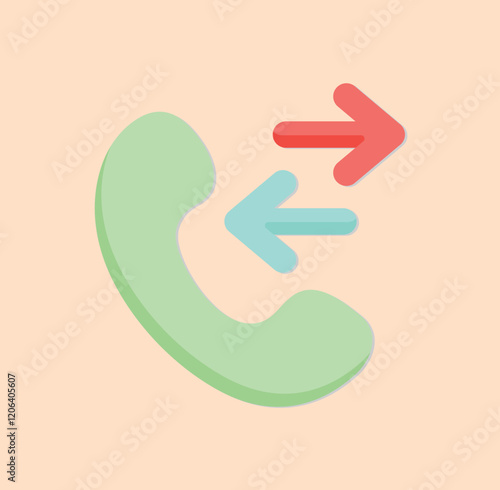 Phone call icon with incoming and outgoing arrows on a peach background minimal design