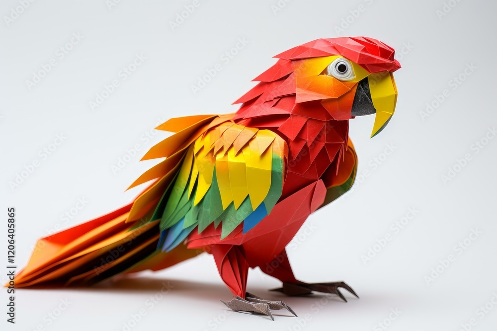 Fototapeta premium Polygonal paper parrot showing craftsmanship and vibrant colors, perfect for art and craft projects