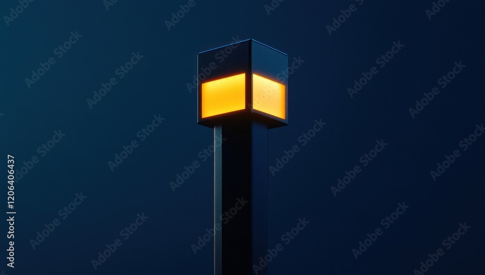 Illuminated Minimalist Lamp Post at Night Illuminated Minimalist Lamp Post at Night
